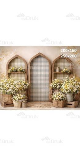 Tło fotograficzne „Rustykalne okna wśród stokrotek” | E873